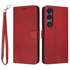 A-One Brand - Sony Xperia 1 VII Konstl&auml;der Pl&aring;nboksfodral Calf Texture Med Rem - R&ouml;d