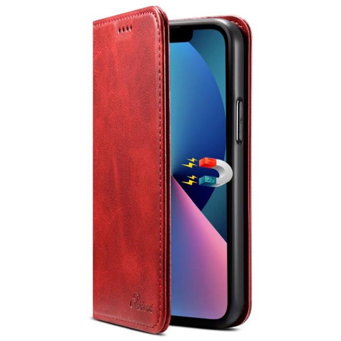 SUTENI - SUTENI iPhone 14 Plus Plånboksfodral Magnetic Kickstand - Röd