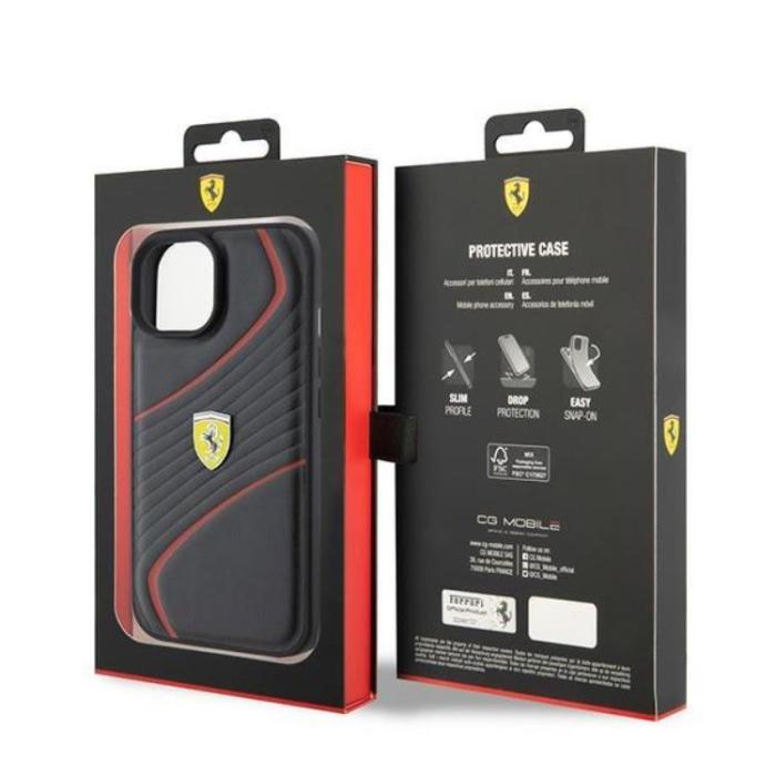 Ferrari - Ferrari iPhone 15 Mobilskal Twist Metal Logo - Svart