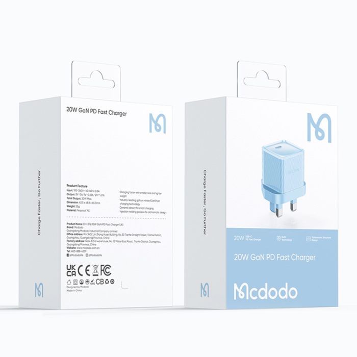 Mcdodo - MCDODO GaN Snabbladdare 20W USB-C UK PD CH-376 - Blå