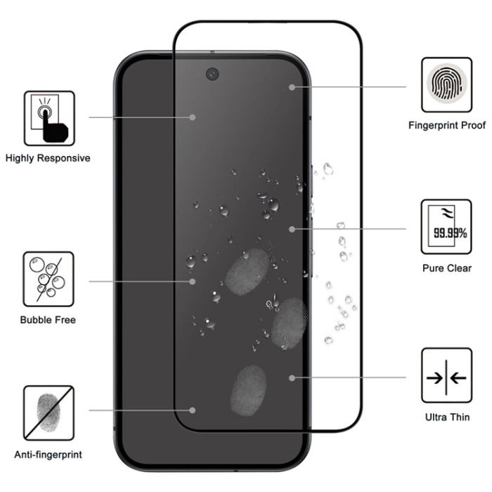 A-One Brand - Google Pixel 10 Pro XL Härdat Glas Skärmskydd Full Glue - Svart