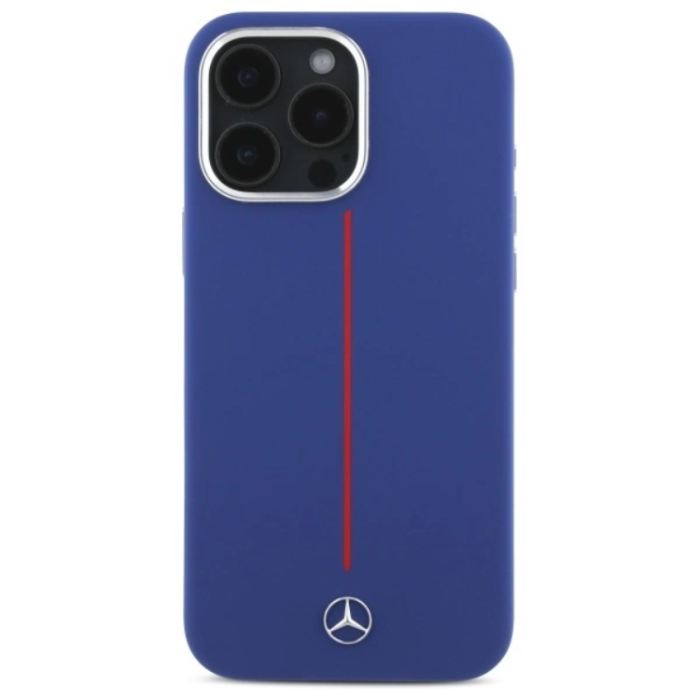 Mercedes - Mercedes iPhone 16 Pro Max Mobilskal MagSafe Silikon Röd Stripe - Blå