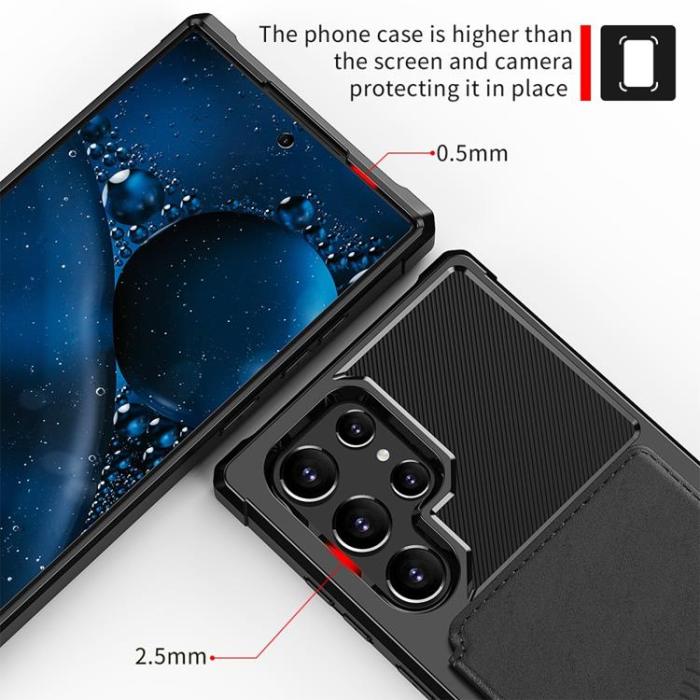 A-One Brand - Läder Korthållare Skal Galaxy S22 Ultra 5G - Svart