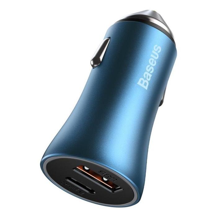 BASEUS - Baseus Billaddare USB-A/USB-C 40W - Blå
