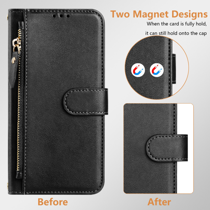 A-One Brand - iPhone 16 Pro Max Plånboksfodral Zipper Pocket Läder - Svart
