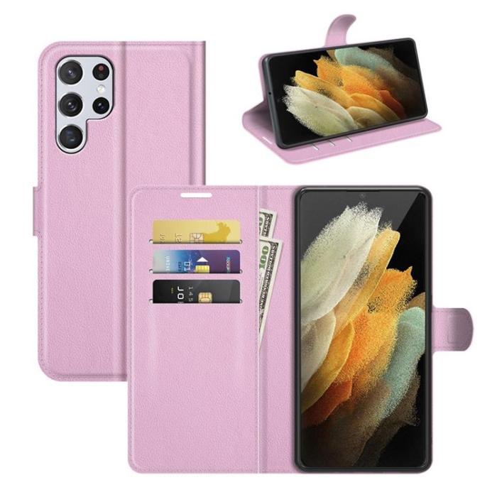 OEM - Litchi Magnetic Fodral Galaxy S22 Ultra 5G - Ljusrosa