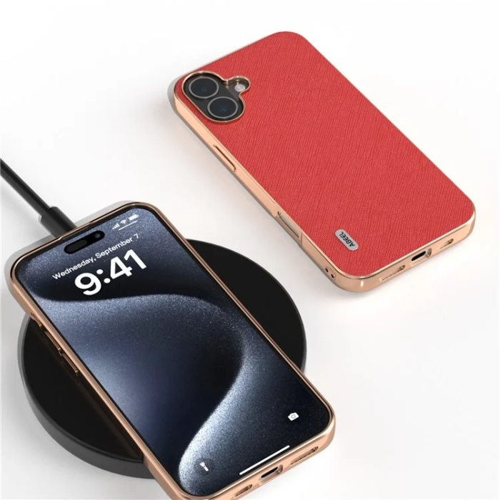 ABEEL - ABEEL iPhone 16 Mobilskal Äkta Läder Electroplating - Röd