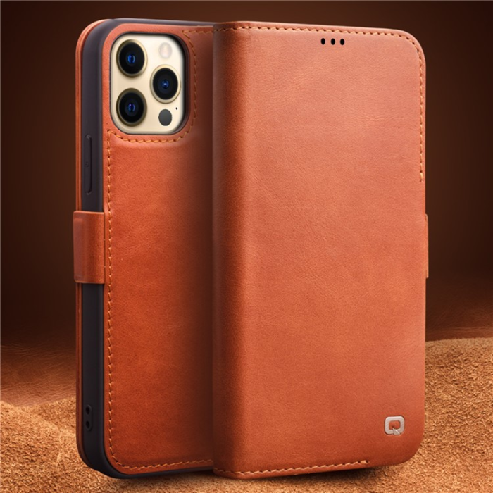 QIALINO - QIALINO iPhone 12 Pro Plånboksfodral Äkta Läder Magnetlås