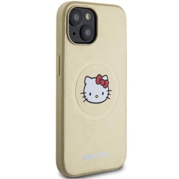 Hello Kitty - Hello Kitty iPhone 15 Mobilskal Magsafe Läder Kitty Head - Guld