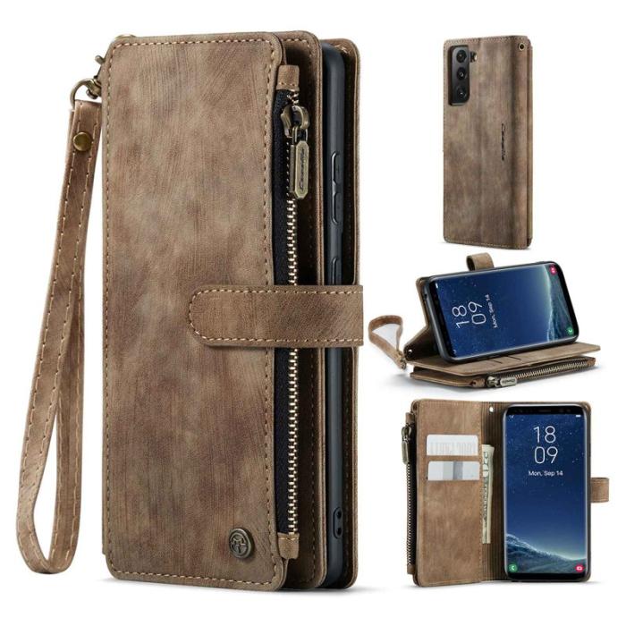Caseme - CASEME Konstläder Plånboksfodral för Samsung Galaxy S22 5G - Brun