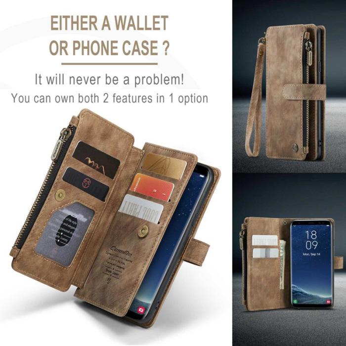 Caseme - CASEME Konstläder Plånboksfodral för Samsung Galaxy S22 5G - Brun