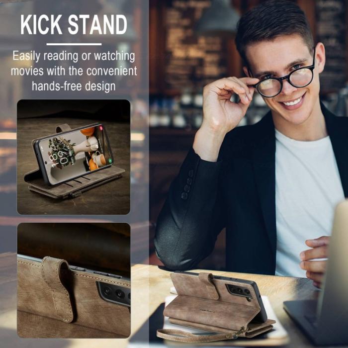 Caseme - CASEME Konstläder Plånboksfodral för Samsung Galaxy S22 5G - Brun