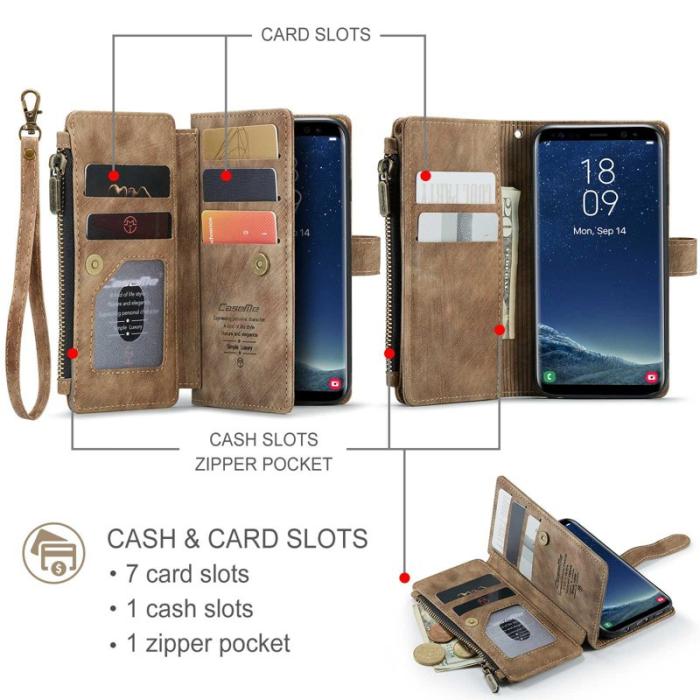 Caseme - CASEME Konstläder Plånboksfodral för Samsung Galaxy S22 5G - Brun