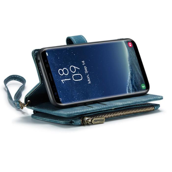 Caseme - CASEME Konstläder Plånboksfodral för Samsung Galaxy S22 5G med rem - Blå