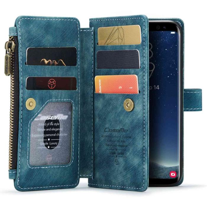 Caseme - CASEME Konstläder Plånboksfodral för Samsung Galaxy S22 5G med rem - Blå