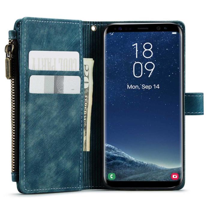 Caseme - CASEME Konstläder Plånboksfodral för Samsung Galaxy S22 5G med rem - Blå