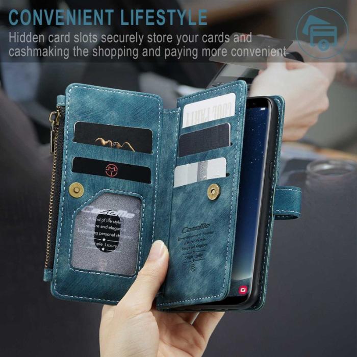 Caseme - CASEME Konstläder Plånboksfodral för Samsung Galaxy S22 5G med rem - Blå