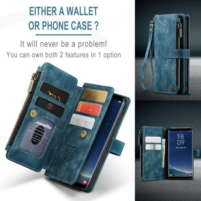 Caseme - CASEME Konstläder Plånboksfodral för Samsung Galaxy S22 5G med rem - Blå