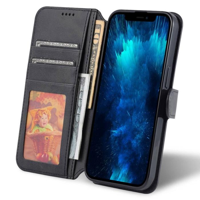 AZNS - AZNS iPhone 14 Pro Plånboksfodral Konstläder - Full Skydd - Svart