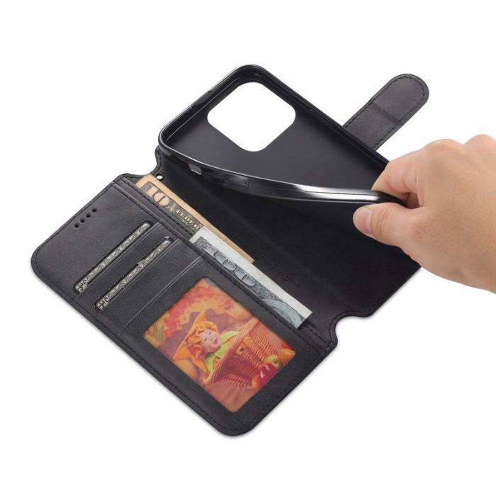 AZNS - AZNS iPhone 14 Pro Plånboksfodral Konstläder - Full Skydd - Svart