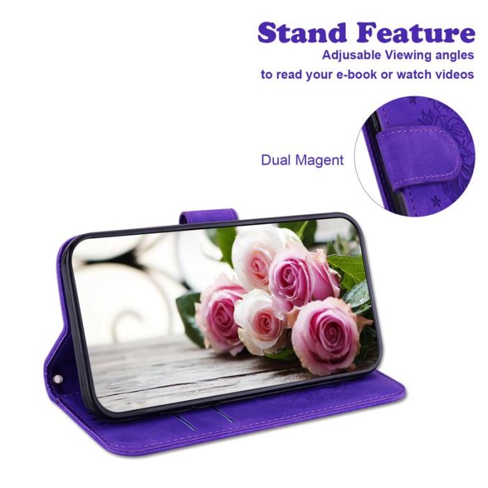 OEM - Samsung Galaxy S26 / S26 Pro Plånboksfodral Konstläder Butterfly Blomma - Lila