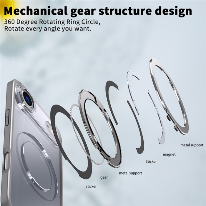 A-One Brand - iPhone Air Mobilskal Ring Kickstand TPU PC Clear - Titangrå