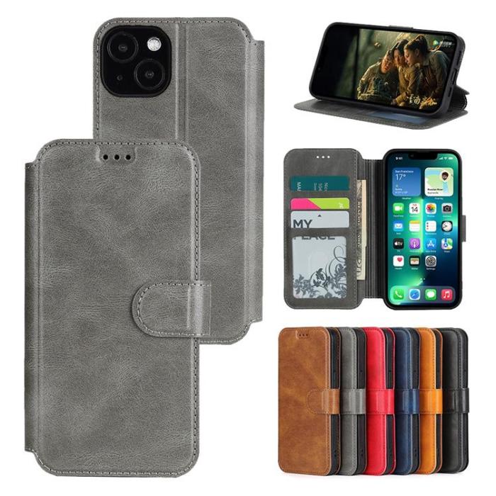 Boom of Sweden - BOOM iPhone 14 Plus Plånboksfodral Calfskin - Grå