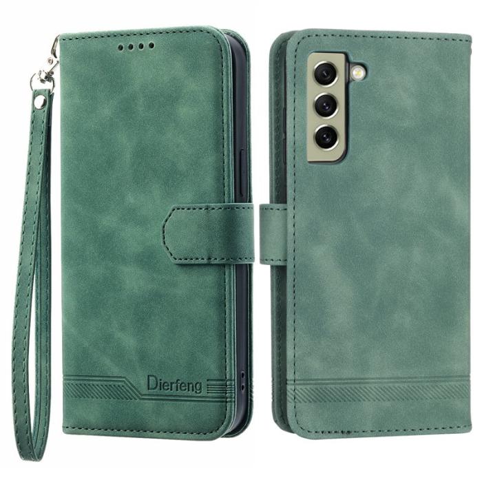 DIERFENG - DIERFENG DF-03 Konstläder Plånboksfodral för Samsung Galaxy S21 FE 5G - Grön