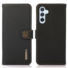 KHAZNEH - KHAZNEH Samsung Galaxy A34 5G Pl&aring;nboksfodral &Auml;kta l&auml;der - Svart