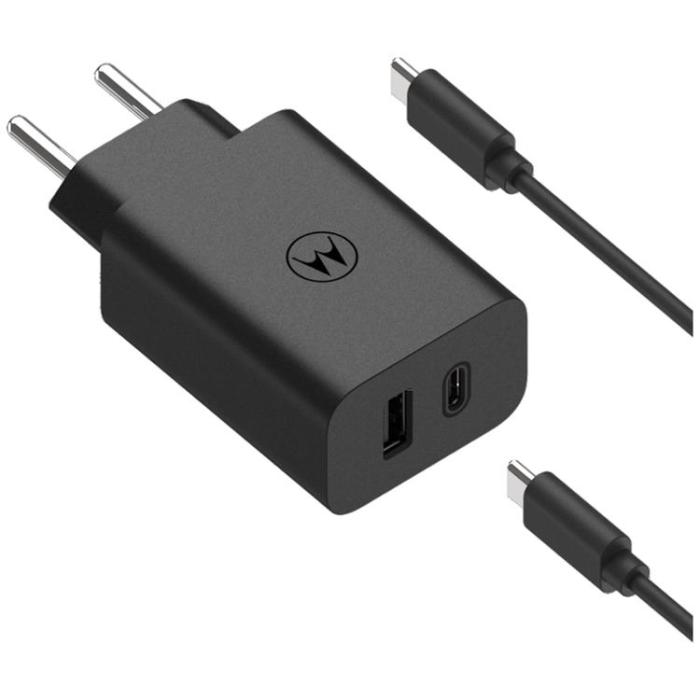Motorola - Motorola Snabbladdare 50W 1xUSB-A 1xUSB-C med 1m Kabel TurboPower - Svart