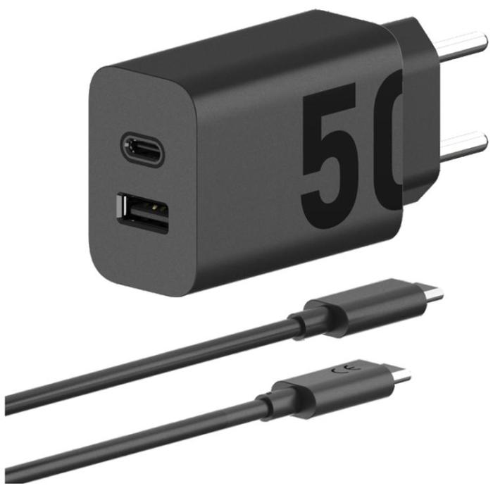 Motorola - Motorola Snabbladdare 50W 1xUSB-A 1xUSB-C med 1m Kabel TurboPower - Svart