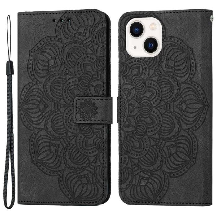 A-One Brand - iPhone 14 Plånboksfodral Mandala Flower - Svart