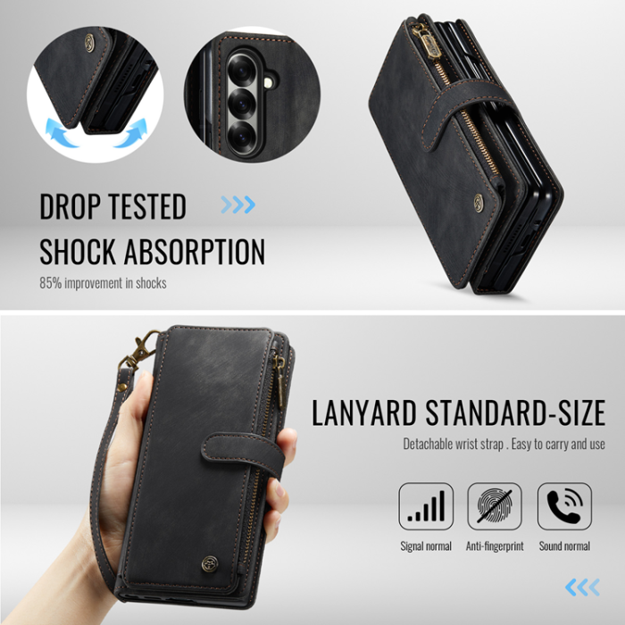 Caseme - CASEME Galaxy Z Fold 7 Plånboksfodral Med Rem läder - Svart