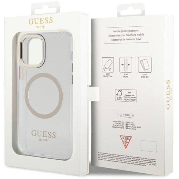 Guess - Guess iPhone 12 Pro/12 Mobilskal Magsafe Metall Outline - Guld