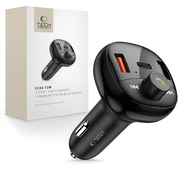 Tech-Protect - Tech Protect Billaddare USB-C Till USB-A 72W Plus Bluetooth - Svart
