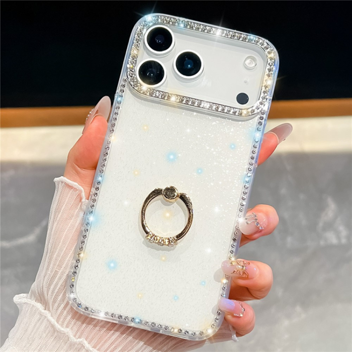 A-One Brand - iPhone 17 Pro Max Mobilskal Rhinestone Edge Ring Kickstand