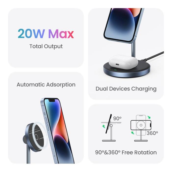 Ugreen - Ugreen 2-in-1 Trådlös Laddare Magsafe Qi - Svart
