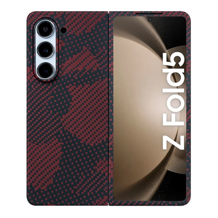 A-One Brand - Galaxy Z Fold 5 5G Mobilskal Aramid Fiber 1500D - Camouflage Röd