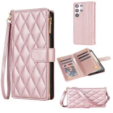 OEM - Samsung Galaxy S26 Ultra Pl&aring;nboksfodral Konstl&auml;der Rhombus - Ros&eacute;guld