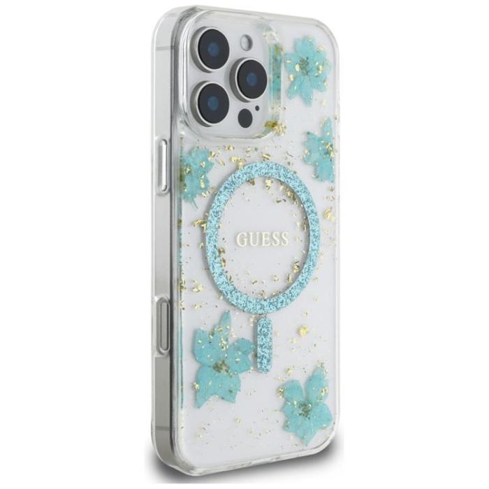 Guess - Guess iPhone 16 Pro Mobilskal MagSafe Resin Flowers - Turkos