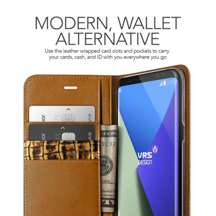 UTGATT5 - Verus Äkta läder Plånboksfodral till Samsung Galaxy S8 - Brun