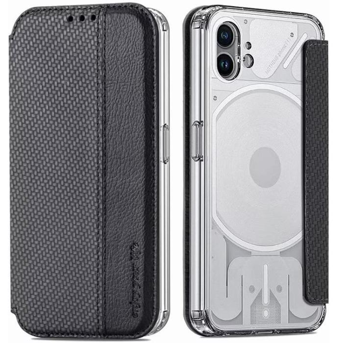 A-One Brand - Nothing Phone 1 Plånboksfodral Silikon Flip - Svart