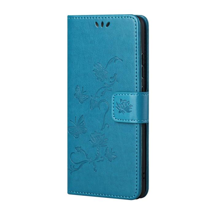 UTGATT1 - Imprint Butterfly Plånboksfodral till Galaxy S21 - Blå
