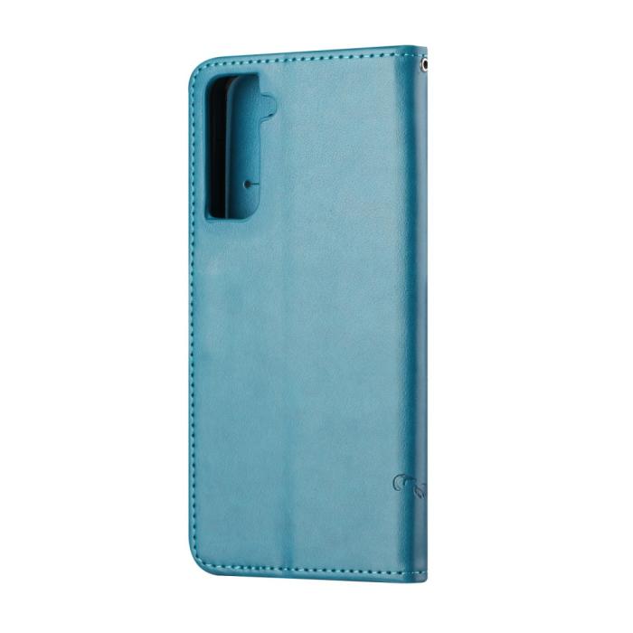 UTGATT1 - Imprint Butterfly Plånboksfodral till Galaxy S21 - Blå