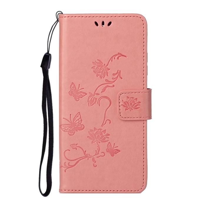 A-One Brand - Imprint Butterfly Plånboksfodral till Galaxy S21 - Rosa