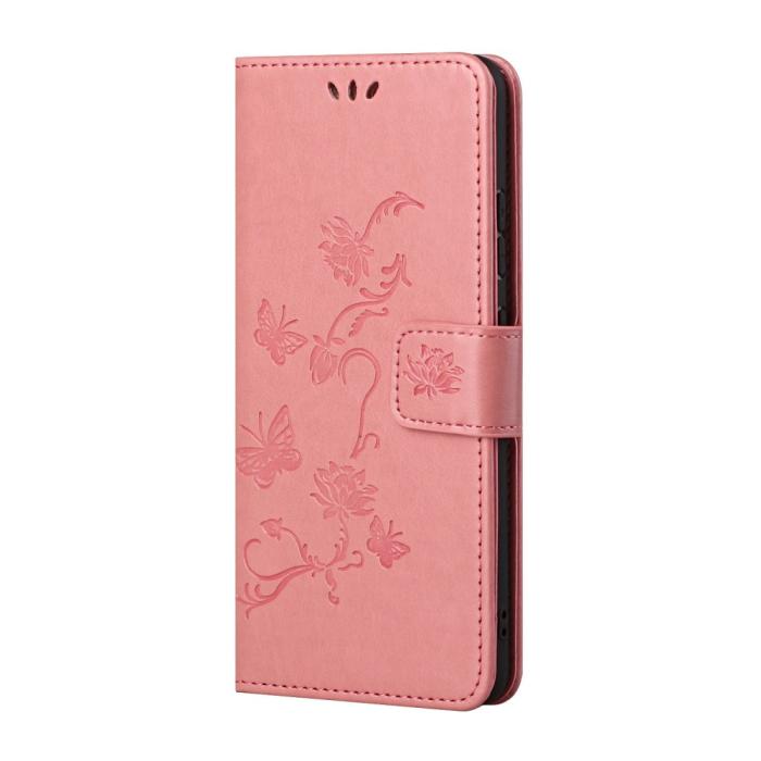 A-One Brand - Imprint Butterfly Plånboksfodral till Galaxy S21 - Rosa