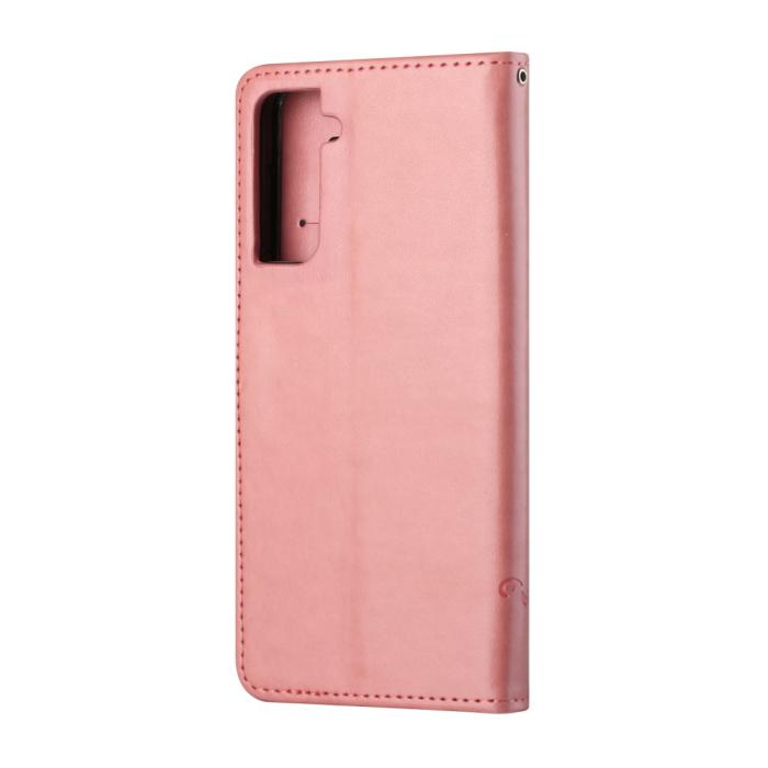 A-One Brand - Imprint Butterfly Plånboksfodral till Galaxy S21 - Rosa