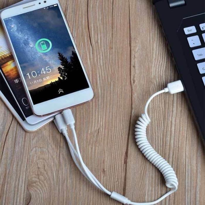 Dudao - Dudao 2x USB 2.4A Laddare + 3in1 lightning/Type C/microUSB Kabel Vit