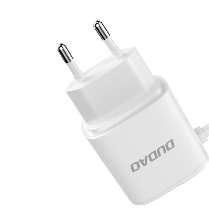UTGATT5 - Dudao 2x USB Väggladdare med built-in lightning 12 W Kabel Vit