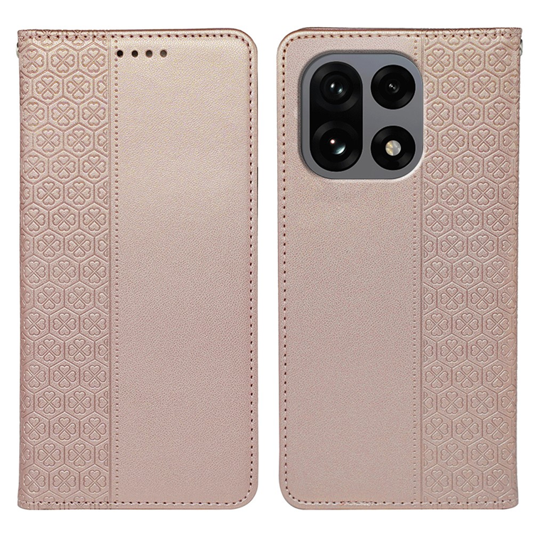 OnePlus 15 5G Plånboksfodral Four Leaf Clover Läder (Roséguld) | 2353 | AlltMobil